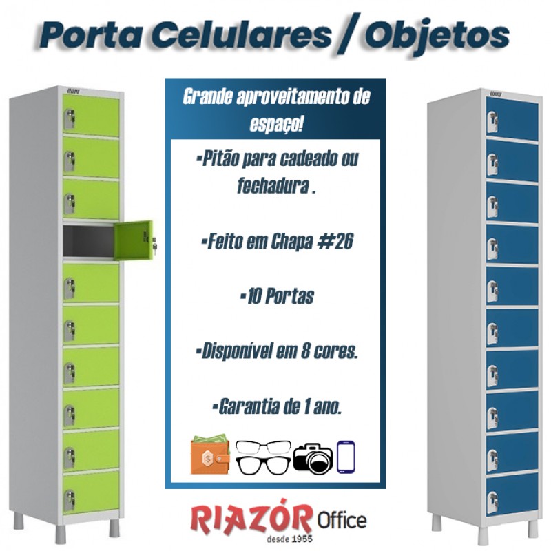 Armário para celular e porta objetos em aço com 10 portas – RZW/PO10P